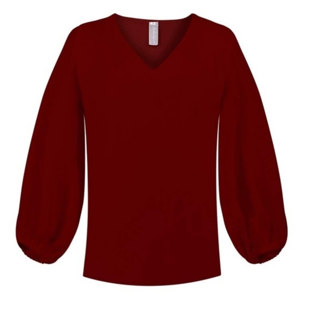 Women’s Long Sleeve Burgundy Wine Maroon Work Blouse Top Shirt